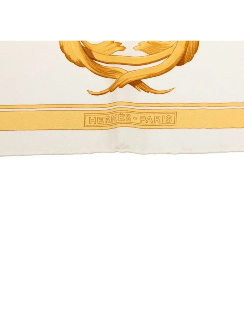 Hermes Carre 70 Couronnes Crown Scarf White Yellow Silk